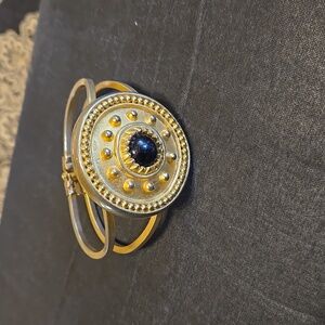 Vintage 80's Doreen Ryan Etrusan Disc Style Matte Gold Hinged Bracelet